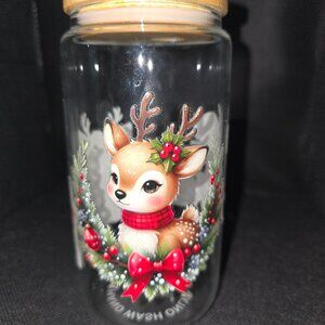 Christmas Reindeer Holiday Glass Tumbler